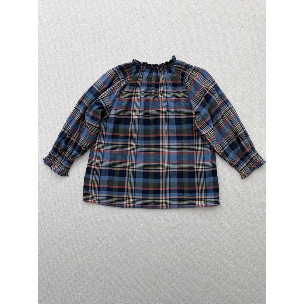 Brooks Brothers Plaid 100% Cotton Smocked Ruffle Blouse Lightweight Womens Small - Picture 4 of 7